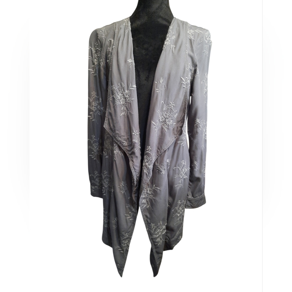 Embroidered Draped Long Cardigan - Gray Bob Timberlake Med